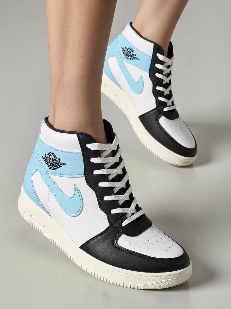 Jordan-Inspired Sky Blue & Black High-Top Sneakers – Unisex Street Style