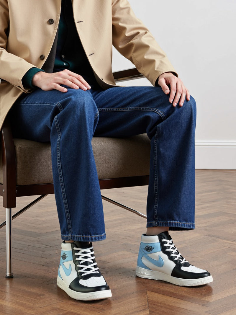 Jordan-Inspired Sky Blue & Black High-Top Sneakers – Unisex Street Style