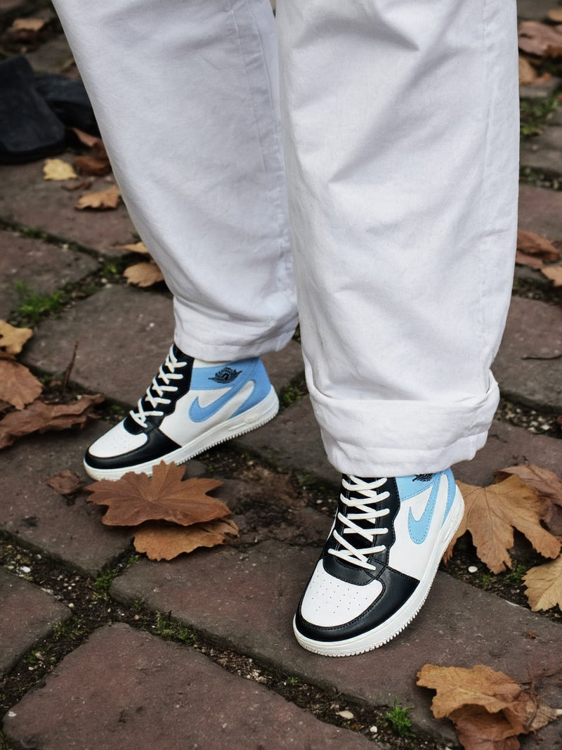 Jordan-Inspired Sky Blue & Black High-Top Sneakers – Unisex Street Style
