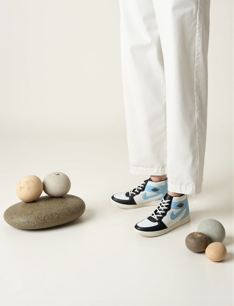 Jordan-Inspired Sky Blue & Black High-Top Sneakers – Unisex Street Style