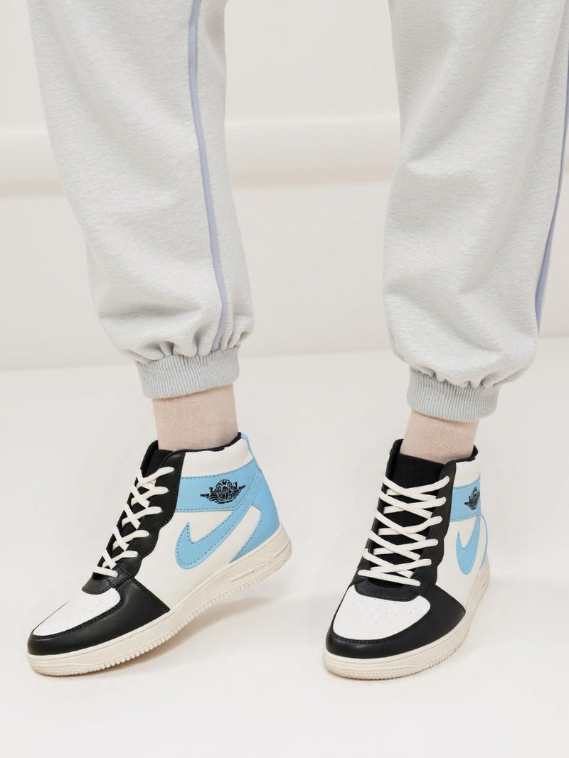 Jordan-Inspired Sky Blue & Black High-Top Sneakers – Unisex Street Style