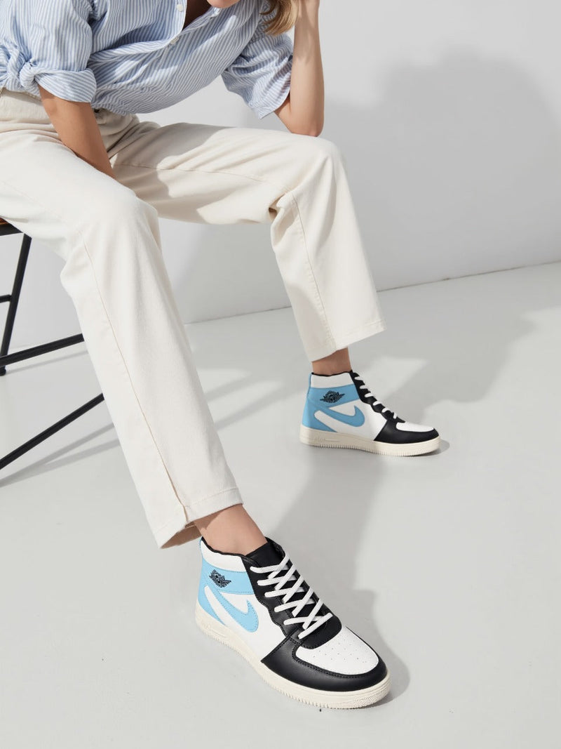 Jordan-Inspired Sky Blue & Black High-Top Sneakers – Unisex Street Style